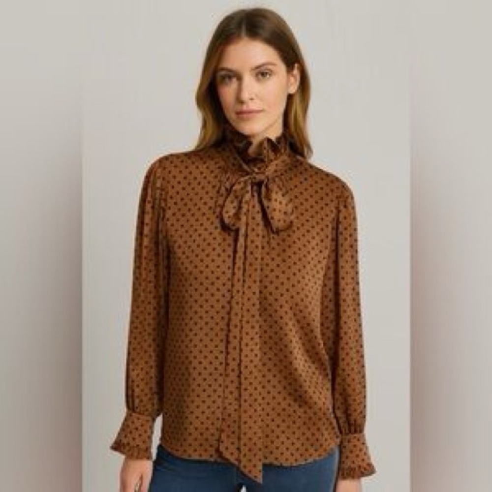 Elegant Brown Polka Dot Blouse